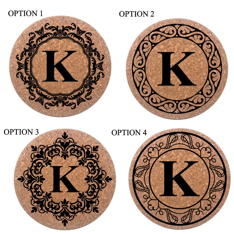 Monogram Trivets Laser Engraved Cork Trivets Monogram Hot Etsy