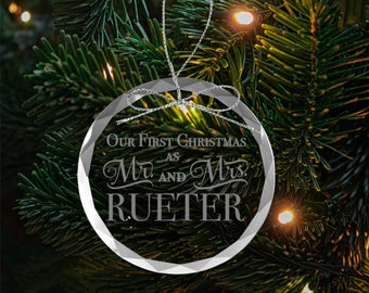 Personalized Glass Ornament: Our First Christmas, Newlywed Gift