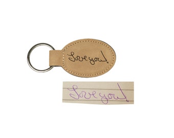 Personalized Keychain - Handwriting Keychain - Leatherette Keychain - Gift for Dad - Gift for Mom - Engraved Handwritten Keychain