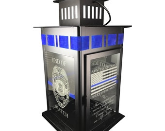 Police Memorial Lantern, Thin Blue Line Memory Lantern, Police Officer Memorial, Memorial Lantern, Police Memorial Gift, LEO Memorial Gift
