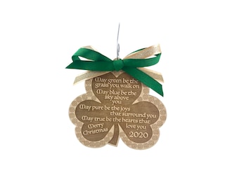 Irish Blessing Wood Ornament: Shamrock Christmas Decor