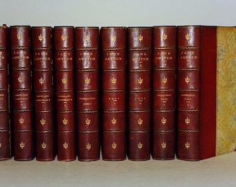 1908 The Novels of JANE AUSTEN, Color Plates, Fine Leather Binding, Pride Prejudice Sense Sensibility Northanger Abbey Emma Mansfield Park