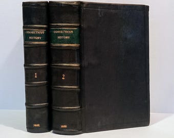1855 The HISTORY OF CONNECTICUT by G.H. Hollister, 1st Edition, Engravings, Leather Binding