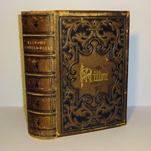1853 The Poetical Works of JOHN MILTON with Author's Life Biography, Leather Binding, Paradise Lost, Paradise Regained, Comus, Sonnets etc.