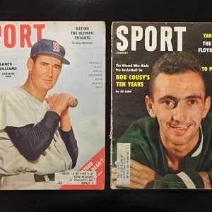 Ted Williams and Bob Cousy, 2 Sport Magazines 1956 & 1960, Boston Celtics Red Sox