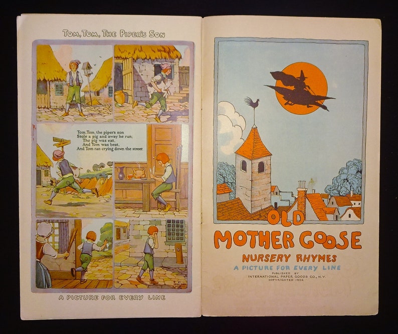 1926 OLD MOTHER GOOSE Nursery Rhymes, Color Illustrations, Jack & Jill, Mary Had a Little Lamb, Little Miss Muffet, Old King Cole, etc. image 8