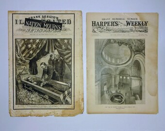 ULYSSES S. GRANT Death / Funeral Newspapers - 1895 Frank Leslie's & 1897 Harper's Weekly