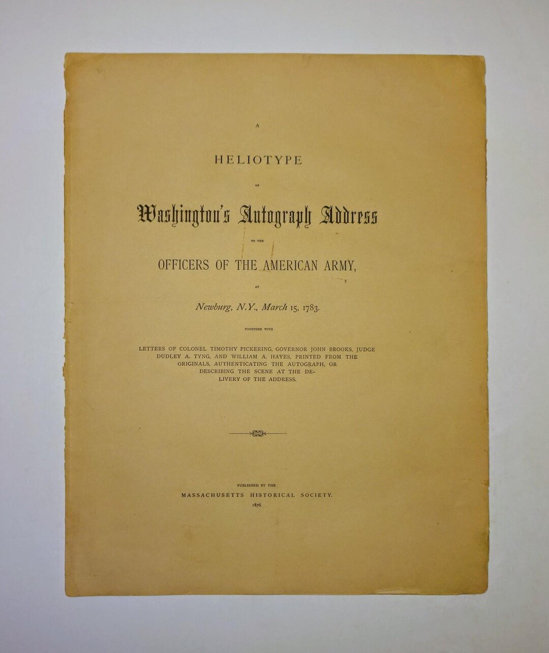Heliotype Examples 1876 A Heliotype of WASHINGTON'S AUTOGRAPH ADDRESS to the Officers of ...