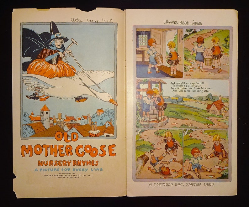 1926 OLD MOTHER GOOSE Nursery Rhymes, Color Illustrations, Jack & Jill, Mary Had a Little Lamb, Little Miss Muffet, Old King Cole, etc. image 2