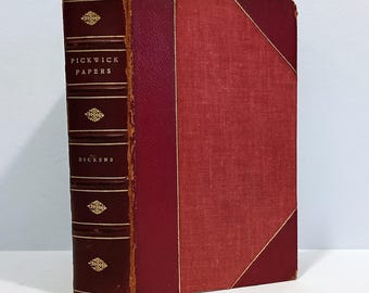 1943 Pickwick Papers by CHARLES DICKENS, "Brentanos" Custom Fine Leather Binding, Color Illustrations, Posthumous Papers Pickwick Club