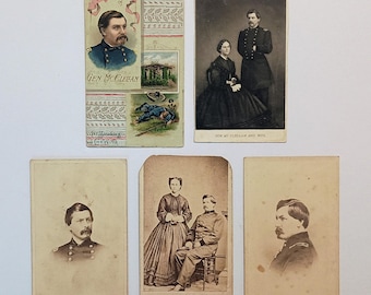 1860's-80's General George B. McClellan Lithograph Tobacco Trade Card (1) + CDV Portraits (4)