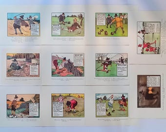 1940's - 1960's Perrier's "RULES OF GOLF" Prints by Charles Crombie, Lot of 11 Color Lithographs