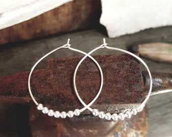 Hoop earrings with solid sterling silver beads, Elegant hoop earrings, Sterling silver hoops