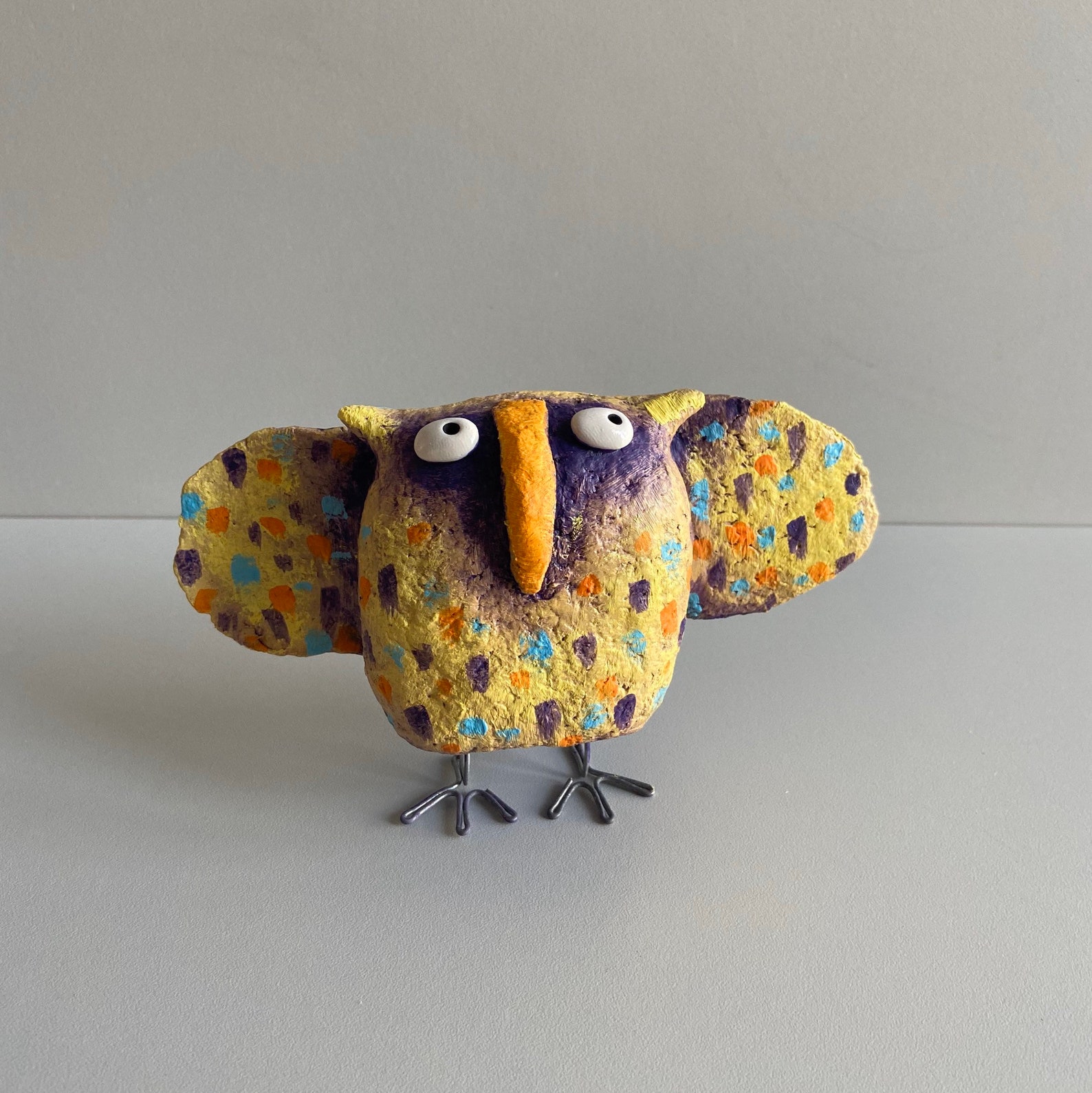 Owl art wise owl paper mache figurine owl statuette paper Etsy