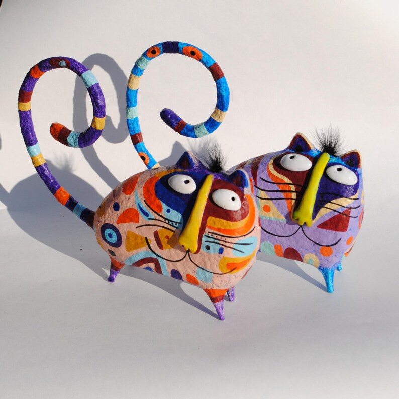 Cat figurine paper mache cat statuette holder for rings Etsy