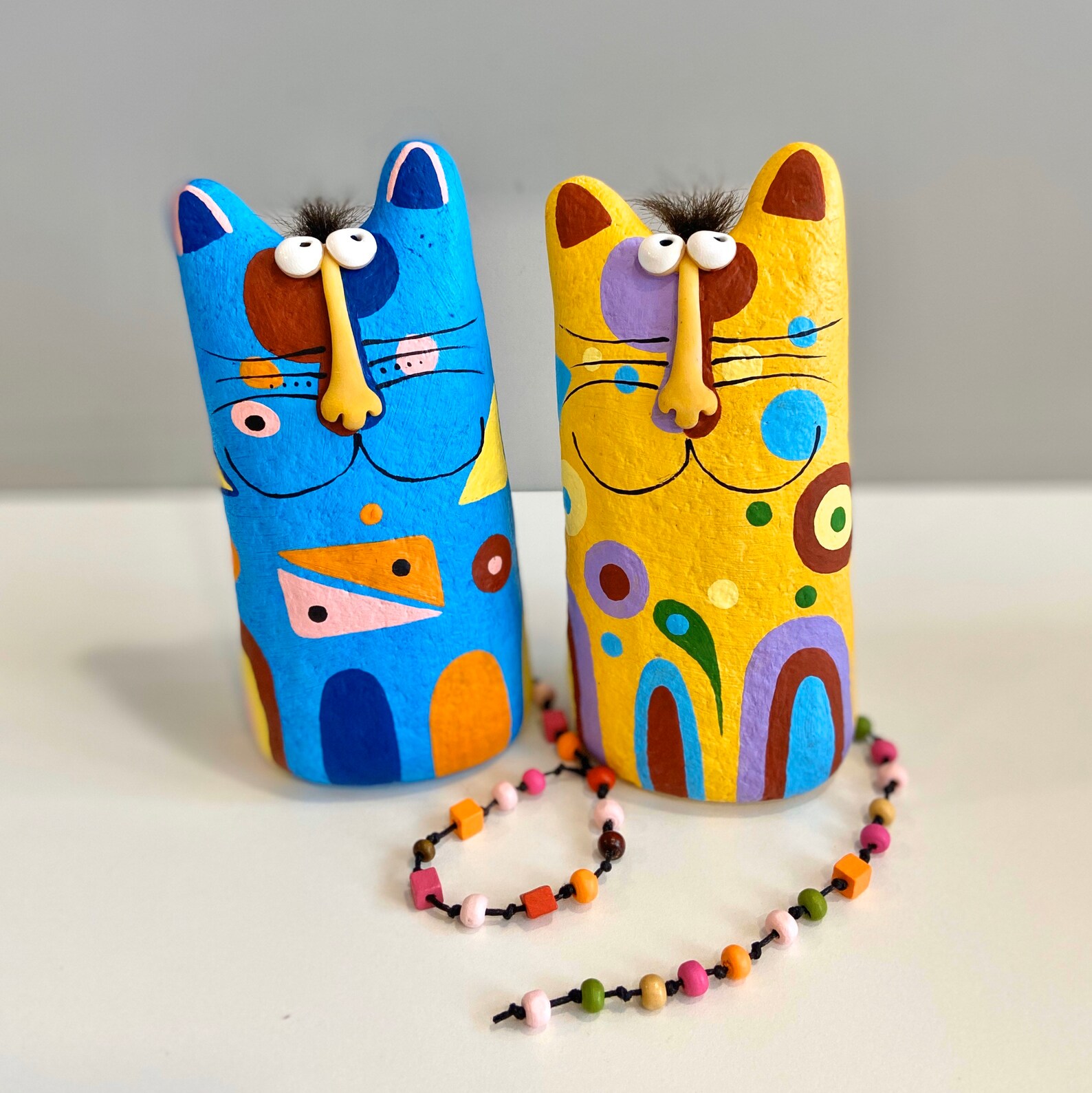 Cat figurine paper mache sculpture collectible cat handmade Etsy