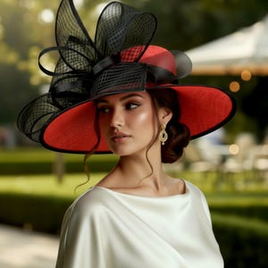 M22021( Red Black ) Kentucky Derby Hat, Wedding Hat, Easter  display picture 1