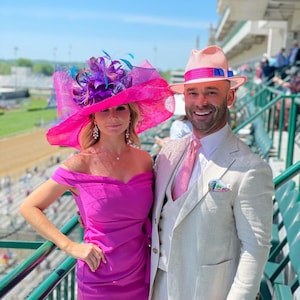SD20 (fuchsia/marineblauw/blauwgroen/paars) Kentucky Derby-hoed trouwhoed paardenrace Royal Ascot Crin Bow Veil Feather bloem hoed met brede rand