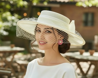 Boho Wedding Hat With Veil, Bridal Shower Hat, Floppy Hat  display picture 3