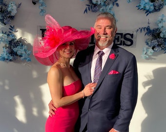 SD518 ( Hot pink +More colors Option) 8” Jumbo Wide Brim  Kentucky Derby Hat Church Hat Wedding Hat Easter Hat Tea Party Sinamay Dress Hat