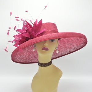 SF003( Burgundy+ More colors Options ) Kentucky Derby Hat Church Hat Wedding Hat Easter Hat Tea Party Wide Brim Sinamay Dress Hat