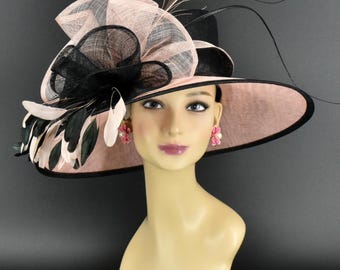 Pink and Black Kentucky Derby Rose Hat Black Velvet Rose and  display picture 2