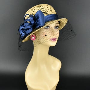 Straw Church Hat Navy Blue - Etsy display picture 3