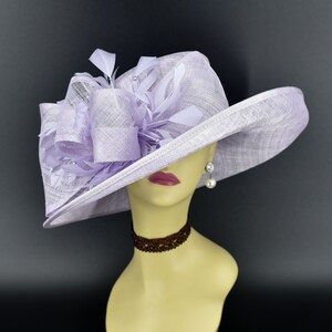 M4002(Sweet Lavender hat)Kentucky Derby hat, Church hat, Wedding hat, Easter hat, Mother of Bride hat, Royal Ascot hat, Med Brim Sinamay Hat