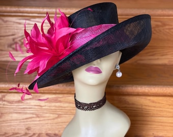 M901( Black + More colors Options ) Kentucky Derby Hat Church Hat Wedding Hat Easter Hat Tea Party Medium Brim Sinamay Dress Hat