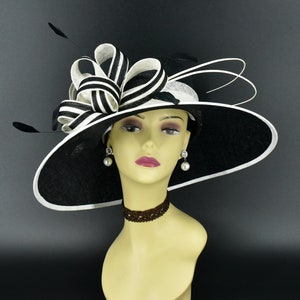 M977(Black/Ivory) High Quality Kentucky Derby, Church, Wedding, Easter, Tea Party, Royal Ascot Wide Brim Woman Sinamay Hat