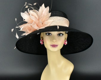 SD17( Black+ More colors Options )Kentucky Derby Hat Church Hat Wedding Hat Easter Hat Tea Party Hat Wide Brim Sinamay Hat