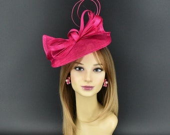 M813 ( Hot Pink ) Kentucky Derby, Wedding, Easter, Tea Party, Royal Ascot Sinamay Headband Medium Fascinator Cocktail