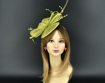 SF542 ( Lime Green ) New Kentucky Derby, Church, Wedding, Tea Party, Easter Sinamay Small Fascinator Cocktail Headband