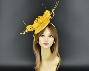 SF542 ( Yellow gold ) New Kentucky Derby, Church, Wedding, Tea Party, Easter Sinamay Small Fascinator Cocktail Headband