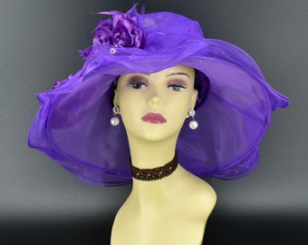 New Plum Lavender Purple Large Brim Kentucky Derby Hat  display picture 1