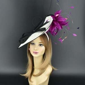 MF173-2 ( Fuchsia/Purple Wine )Kentucky Derby Wedding Easter Tea Party Royal Ascot Sinamay & Quill Feather Flowers Headband Large Fascinator