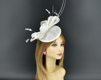 SF542 ( Off-white ) New Kentucky Derby, Church, Wedding, Tea Party, Easter Sinamay Small Fascinator Cocktail Headband