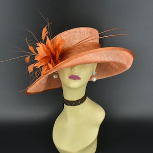 L17 ( Orange Copper hat ) Kentucky Derby hat, Church hat, Wedding hat, Easter hat, Tea Party hat, Royal Ascot hat Med Brim Sinamay Hat