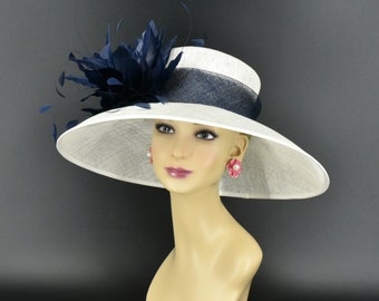 SD17( White+ More colors Options )Kentucky Derby Hat Church Hat Wedding Hat Easter Hat Tea Party Hat Wide Brim Sinamay Hat