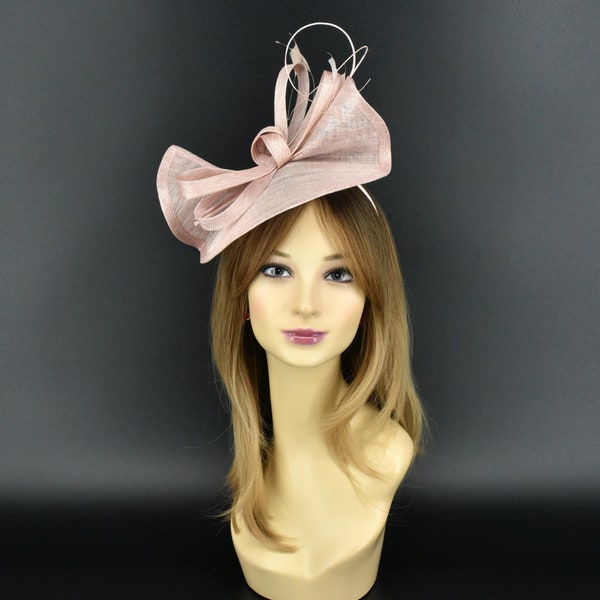 M813 ( Blush Pink ) Kentucky Derby, Wedding, Easter, Tea Party, Royal Ascot Sinamay Headband Medium Fascinator Cocktail