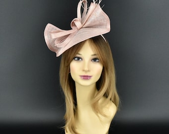 M813 ( Blush Pink ) Kentucky Derby, Wedding, Easter, Tea Party, Royal Ascot Sinamay Headband Medium Fascinator Cocktail