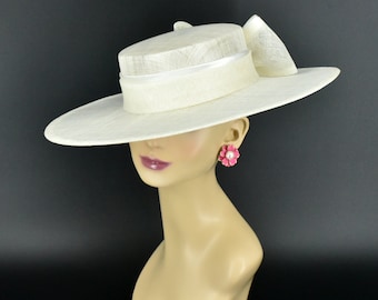 M23156 ( Ivory ) Medium Brim Sinamay Fascinator hat for Kentucky Derby hat, Church hat, Wedding hat, Easter hat, Royal Ascot hat