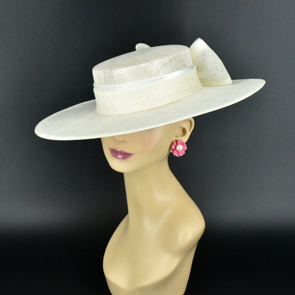 M23156 ( Ivory ) Medium Brim Sinamay Fascinator hat for Kentucky Derby hat, Church hat, Wedding hat, Easter hat, Royal Ascot hat