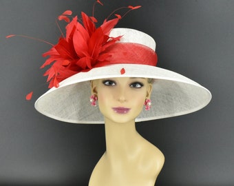 SD17( White+ More colors Options )Kentucky Derby Hat Church Hat Wedding Hat Easter Hat Tea Party Hat Wide Brim Sinamay Hat