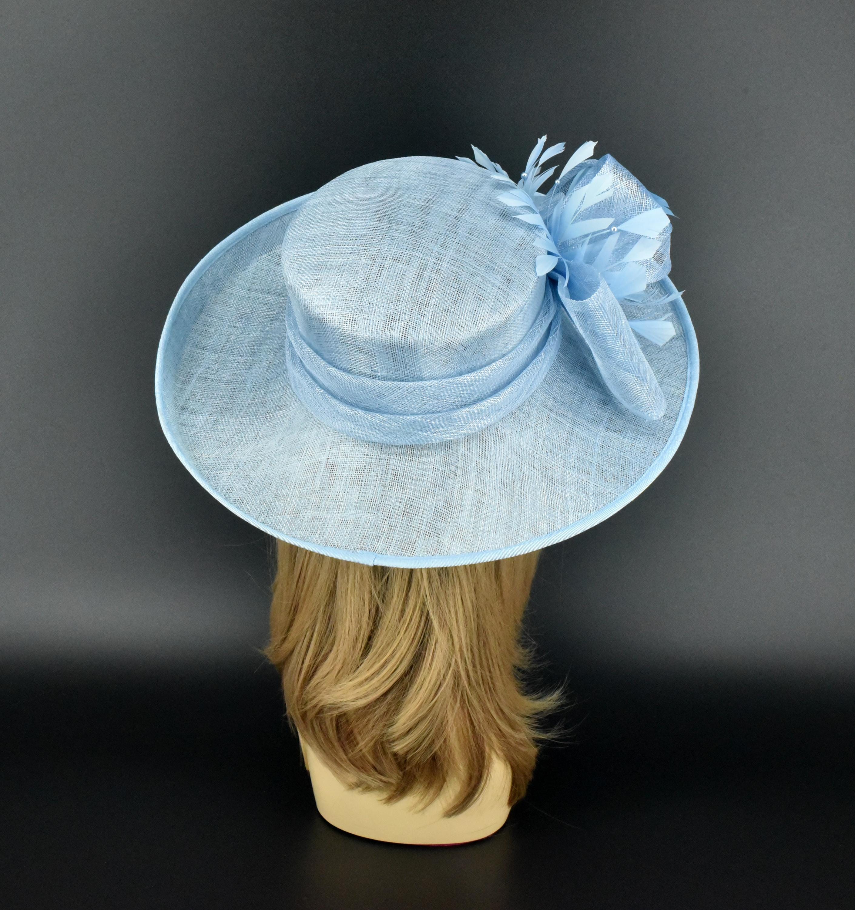 Baby Blue/ Grey church hat M23155 ( Light blue/white ) Wide Brim Sinamay Fascinator hat  main image 2