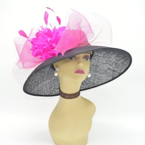 SD08(Black+More colors)Kentucky Derby Hat, Church Hat, Wedding Hat, Easter Tea Party hat Wide Brim Woman&#39;s Sinamay Hat