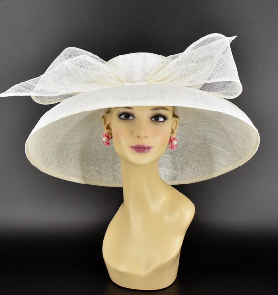 Beloved Millinery Classic White Sinamay Wide Brim Bow Hat Church Brunch Bridal M23157 Soft-white Wide-brim Sinamay Hat With Jumbo Bow  main image 4