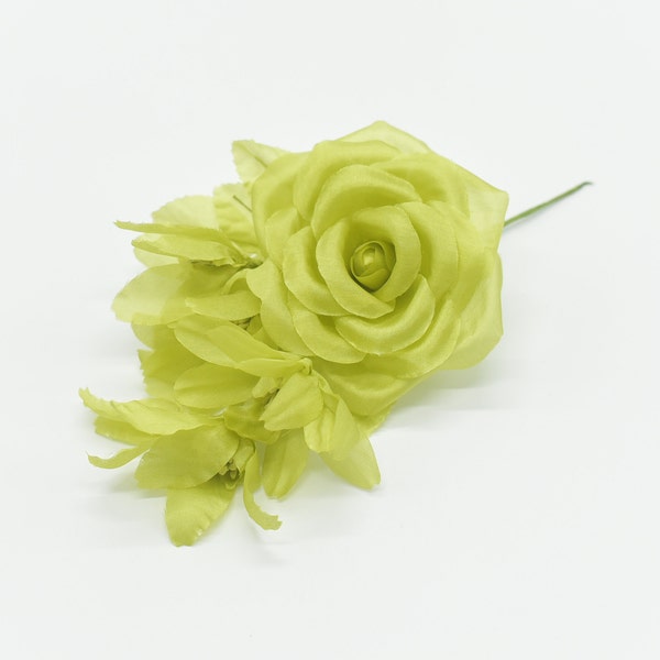 Lime Green--Silk Rose Millinery Flower for Wedding Florals, Bridal, Hats, Fascinators, Corsages Crafts, Hair Clips