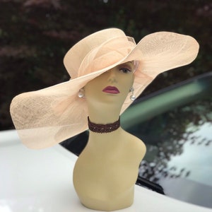 M509 (Hat Base + 2 extra Ribbons) Kentucky Derby hat base, Church hat base, Wedding, Tea Party Sinamay floopy Wide Brim Dress Hat Base image 3
