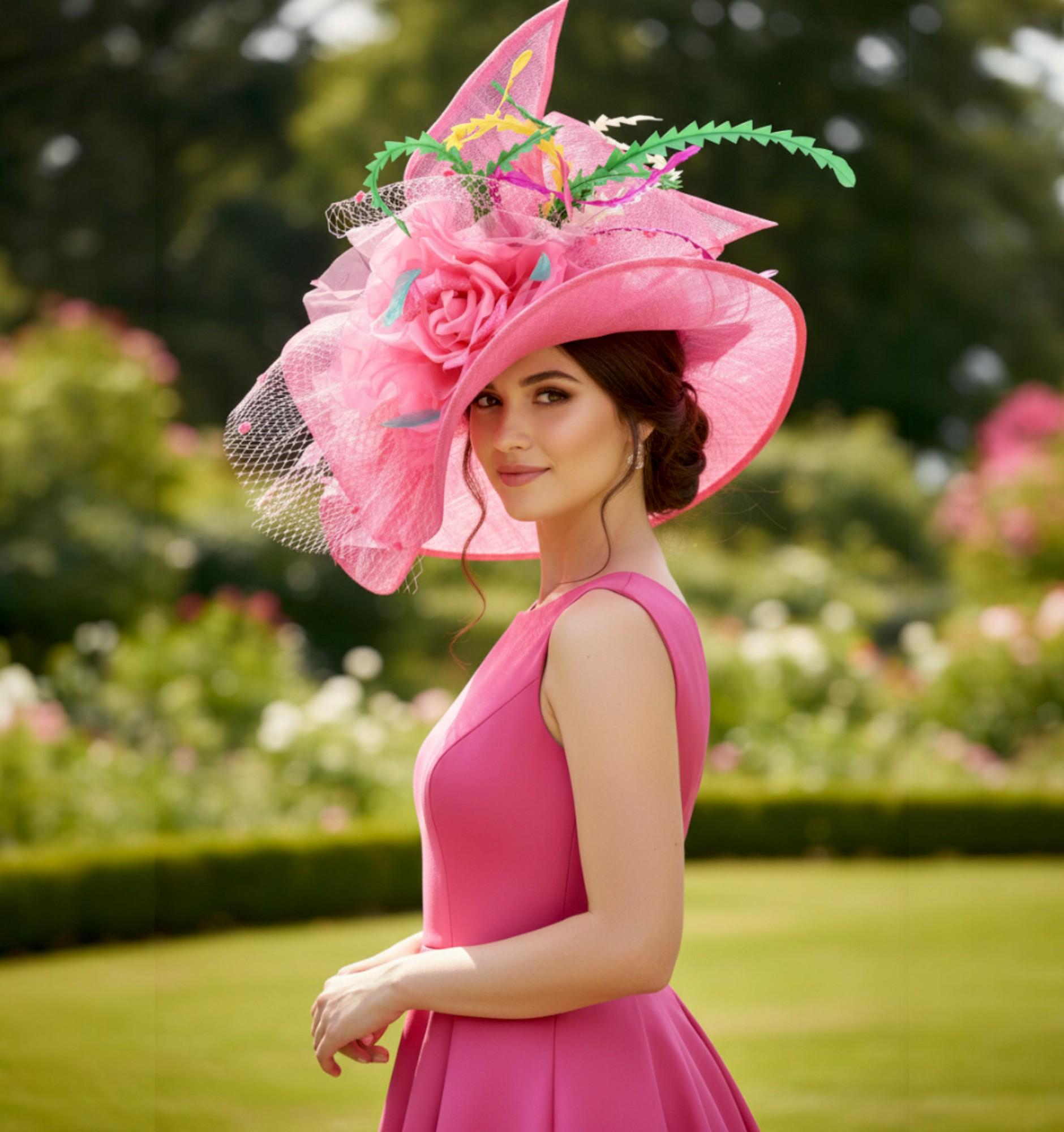 M23157SN Flamingo Hot Pink Wide-brim Sinamay Hat With Jumbo Bow